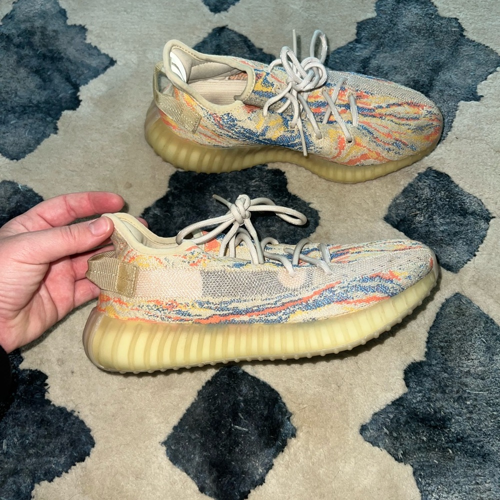Yeezy 350 Sneakers - Beige with Orange & Blue Accents